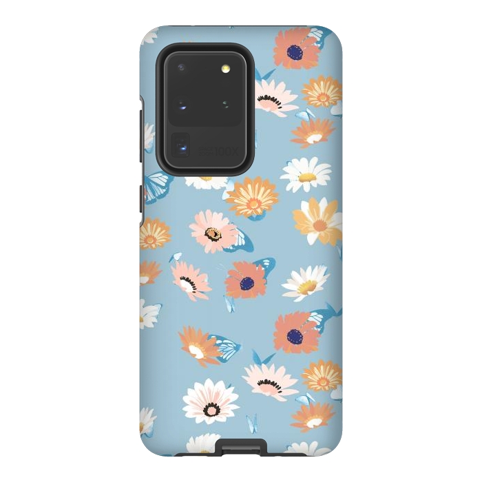 Galaxy S20 Ultra StrongFit Pastel daisy petals and butterflies - colorful aesthetic pattern by Oana 