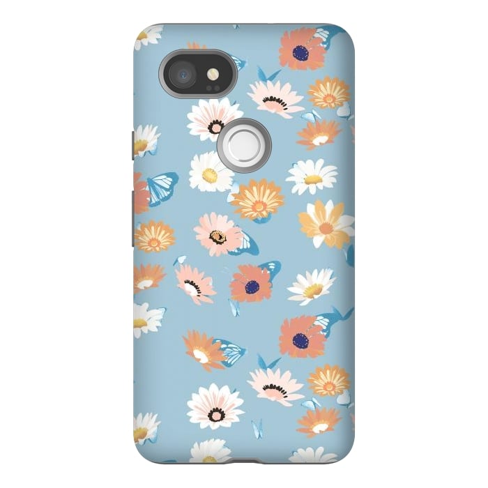 Pixel 2XL StrongFit Pastel daisy petals and butterflies - colorful aesthetic pattern by Oana 