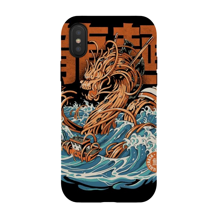 iPhone Xs / X StrongFit Black Great Ramen Dragon off Kanagawa by Ilustrata