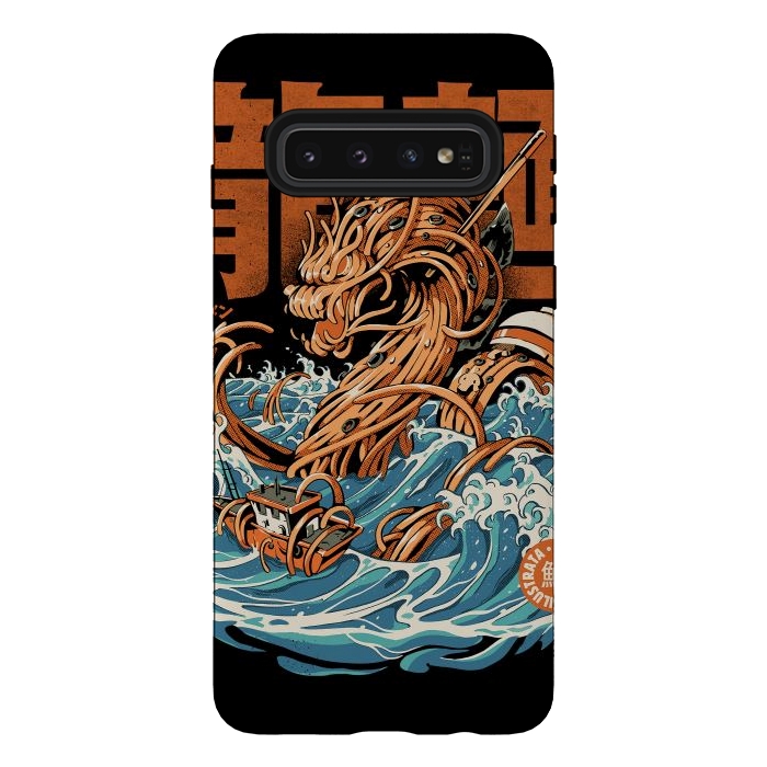 Galaxy S10 StrongFit Black Great Ramen Dragon off Kanagawa by Ilustrata