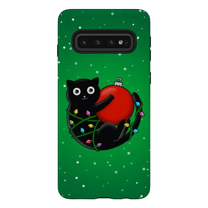 Galaxy S10 StrongFit Cat and christmas by Coffee Man