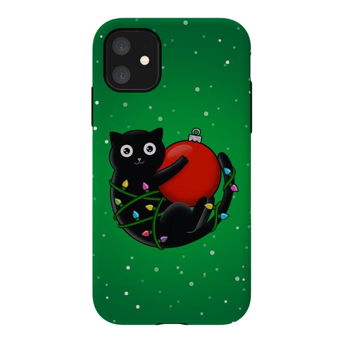 iPhone 11 StrongFit Cat and christmas by Coffee Man