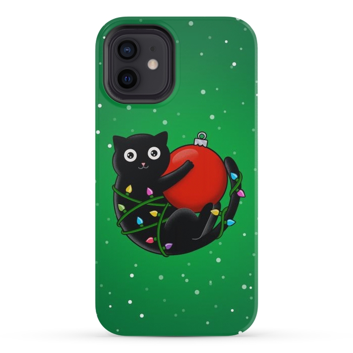 iPhone 12 mini StrongFit Cat and christmas by Coffee Man