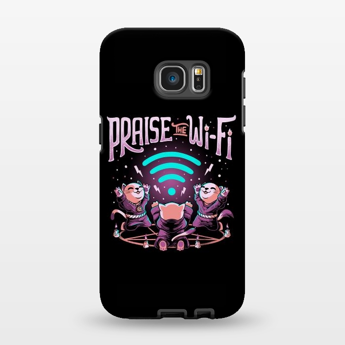 Galaxy S7 EDGE StrongFit Praise the Wifi Funny Evil Worship Cats by eduely
