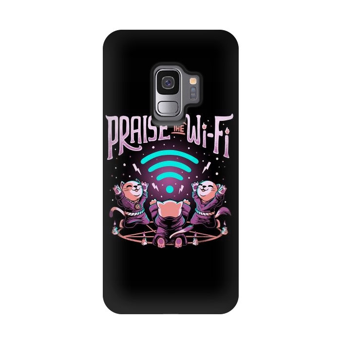 Galaxy S9 StrongFit Praise the Wifi Funny Evil Worship Cats by eduely