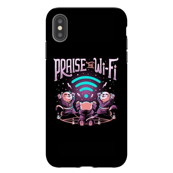 iPhone Xs Max StrongFit Praise the Wifi Funny Evil Worship Cats by eduely