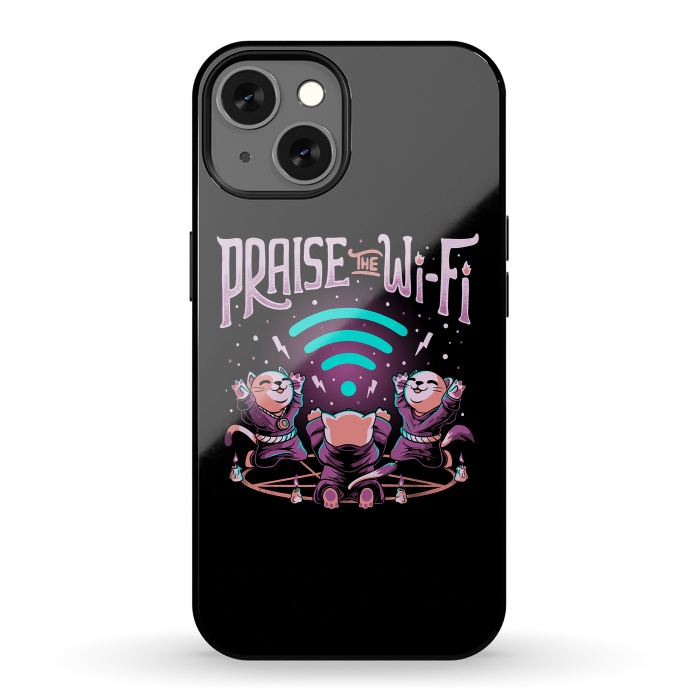 iPhone 13 StrongFit Praise the Wifi Funny Evil Worship Cats by eduely