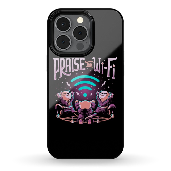iPhone 13 pro StrongFit Praise the Wifi Funny Evil Worship Cats by eduely