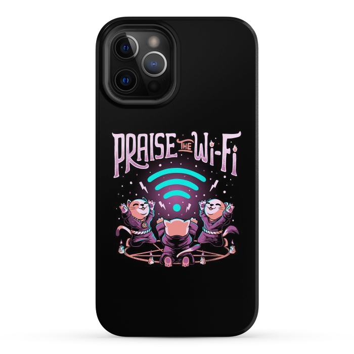 iPhone 12 Pro Max StrongFit Praise the Wifi Funny Evil Worship Cats by eduely