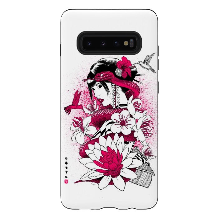Galaxy S10 plus StrongFit Geisha with snake and hummingbirds by Alberto