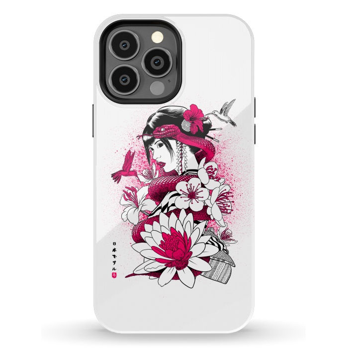 iPhone 13 Pro Max StrongFit Geisha with snake and hummingbirds by Alberto