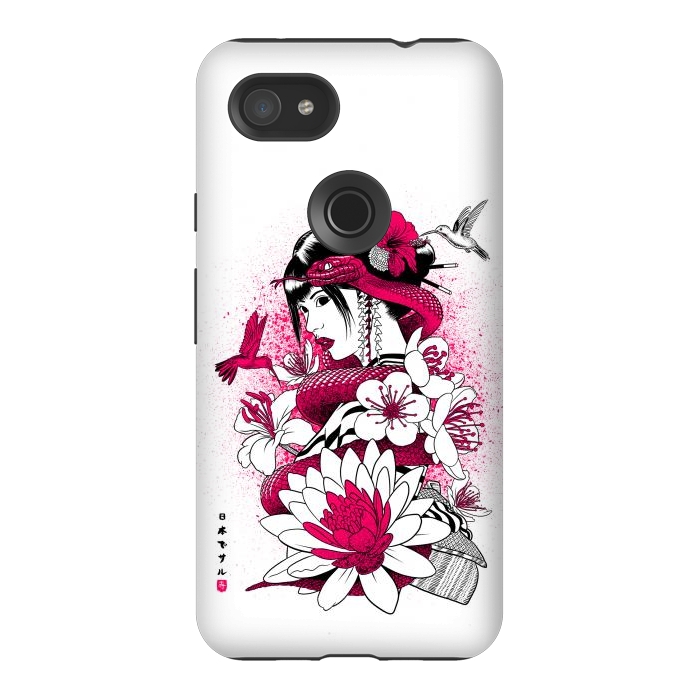 Pixel 3AXL StrongFit Geisha with snake and hummingbirds by Alberto