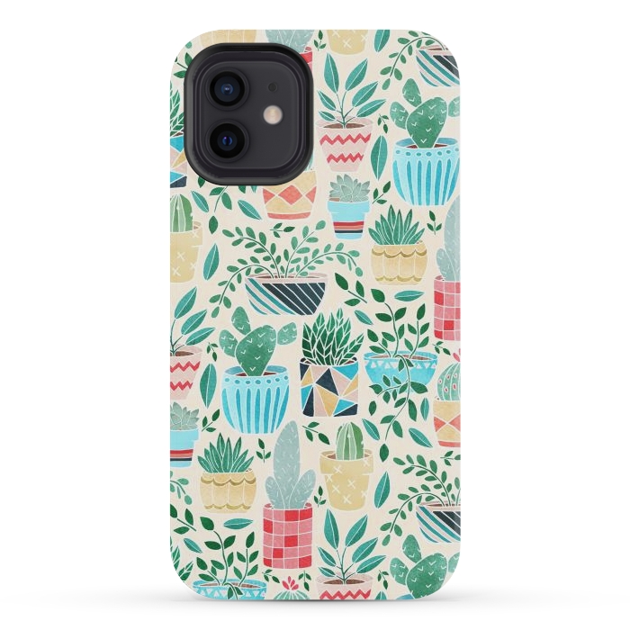 iPhone 12 mini StrongFit Fun Cacti in Pots by Tangerine-Tane