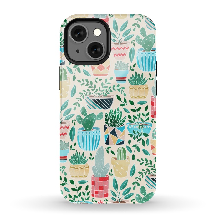 iPhone 13 mini StrongFit Fun Cacti in Pots by Tangerine-Tane