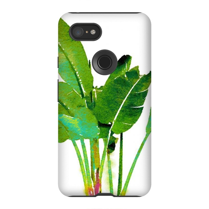 Pixel 3XL StrongFit Tropical Banana Leaves Watercolor by Uma Prabhakar Gokhale