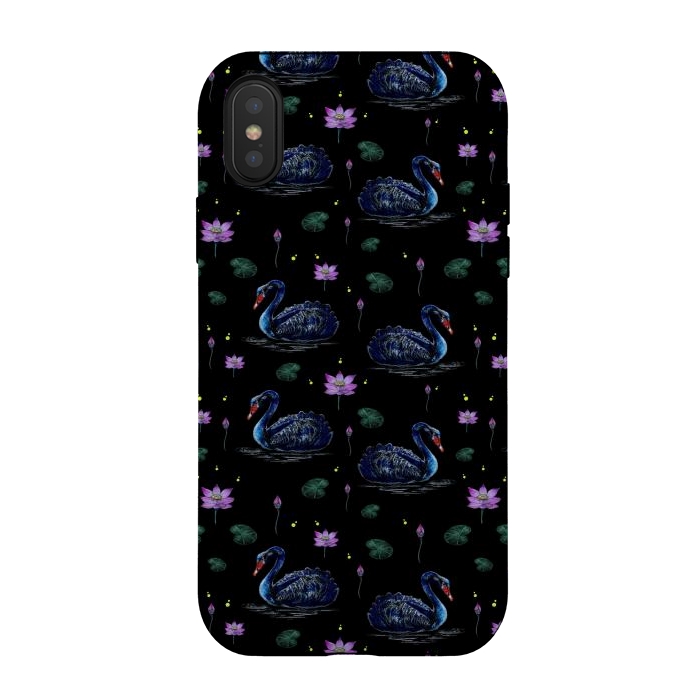 iPhone Xs / X StrongFit Black Swans in Lily Pond by Negin Mf