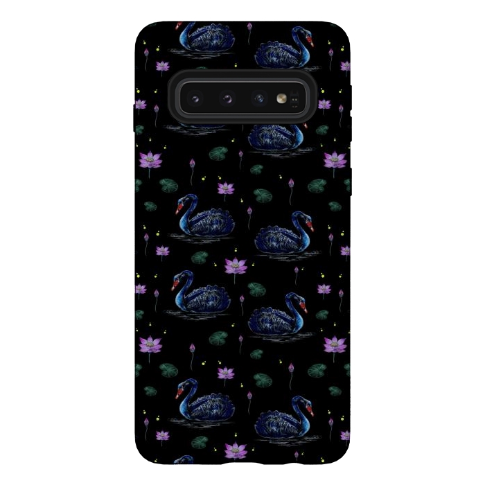 Galaxy S10 StrongFit Black Swans in Lily Pond by Negin Mf