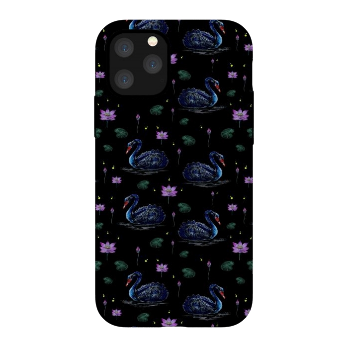 iPhone 11 Pro StrongFit Black Swans in Lily Pond by Negin Mf