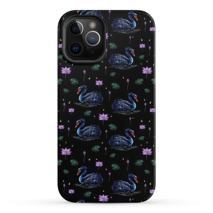 iPhone 12 Pro StrongFit Black Swans in Lily Pond by Negin Mf