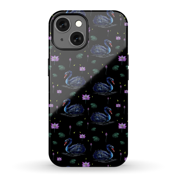 iPhone 13 StrongFit Black Swans in Lily Pond by Negin Mf