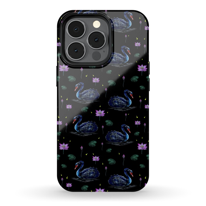 iPhone 13 pro StrongFit Black Swans in Lily Pond by Negin Mf