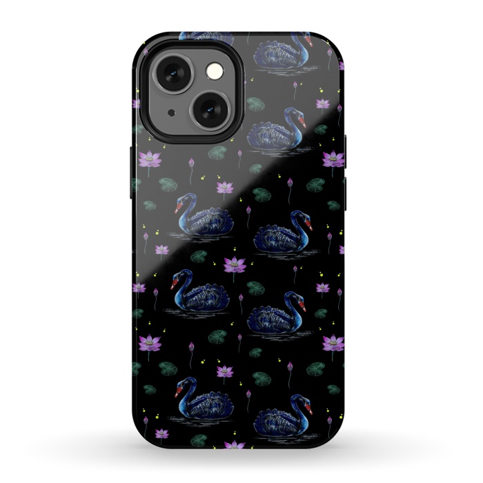 iPhone 13 mini StrongFit Black Swans in Lily Pond by Negin Mf
