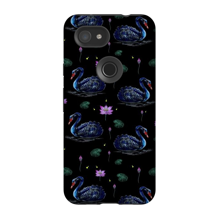 Pixel 3A StrongFit Black Swans in Lily Pond by Negin Mf