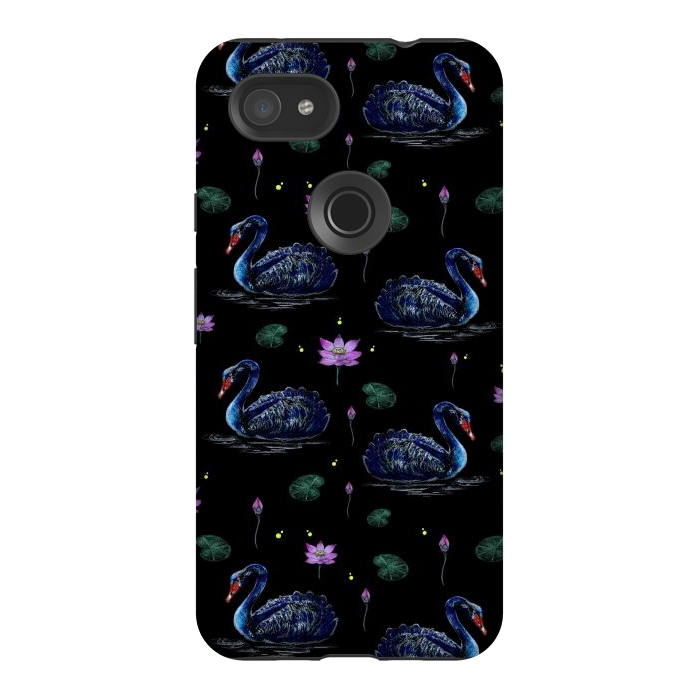 Pixel 3AXL StrongFit Black Swans in Lily Pond by Negin Mf