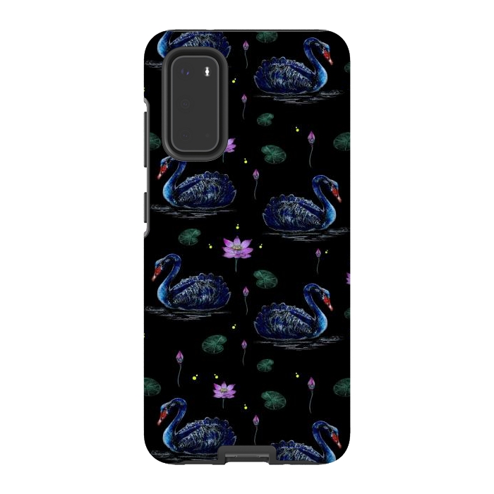 Galaxy S20 StrongFit Black Swans in Lily Pond by Negin Mf