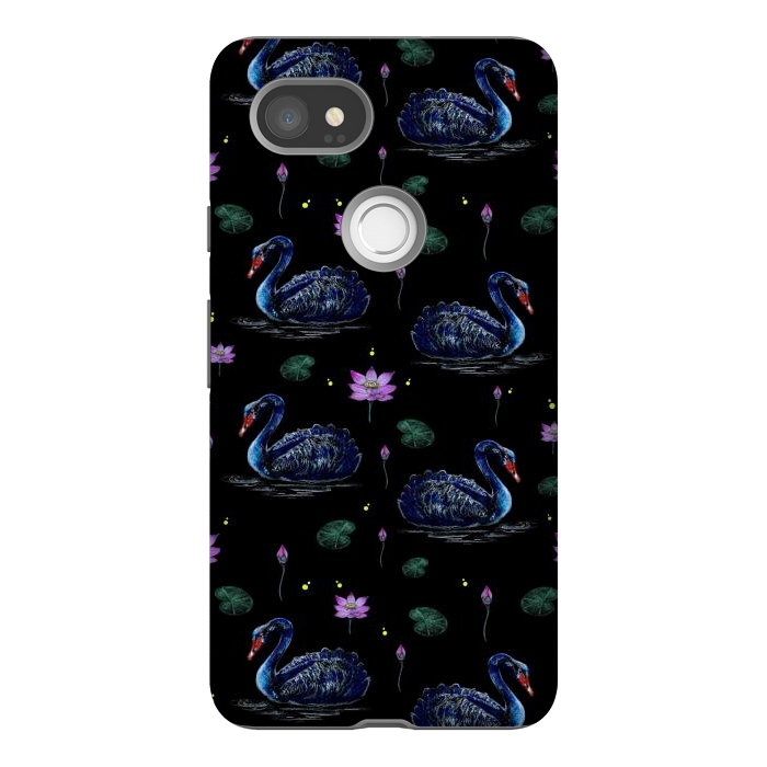 Pixel 2XL StrongFit Black Swans in Lily Pond by Negin Mf