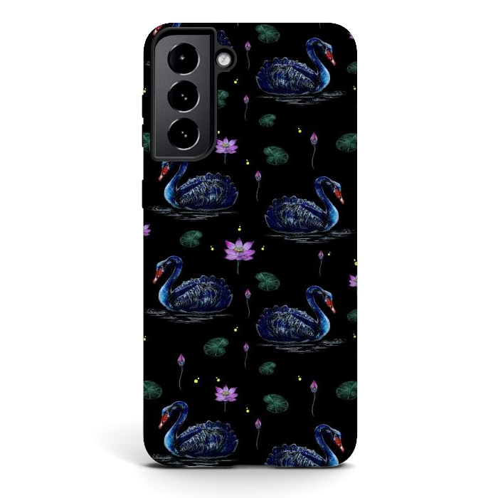 Galaxy S21 StrongFit Black Swans in Lily Pond by Negin Mf