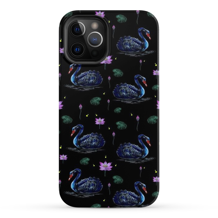 iPhone 12 Pro Max StrongFit Black Swans in Lily Pond by Negin Mf