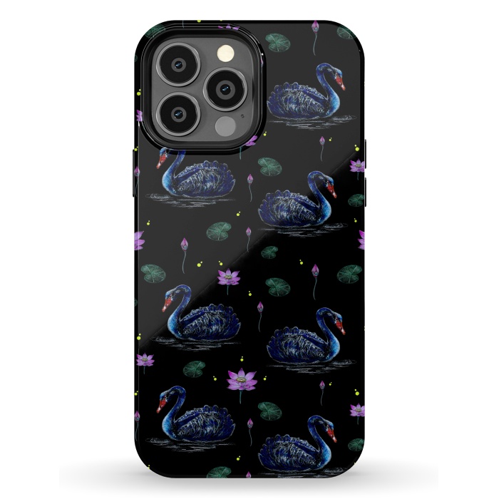 iPhone 13 Pro Max StrongFit Black Swans in Lily Pond by Negin Mf