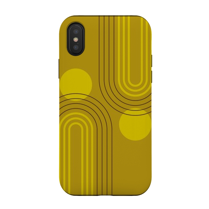 iPhone Xs / X StrongFit Mid Century Modern Geometric 147 in Old GOld Tones (Rainbow and Sun Abstraction) by nineFlorals
