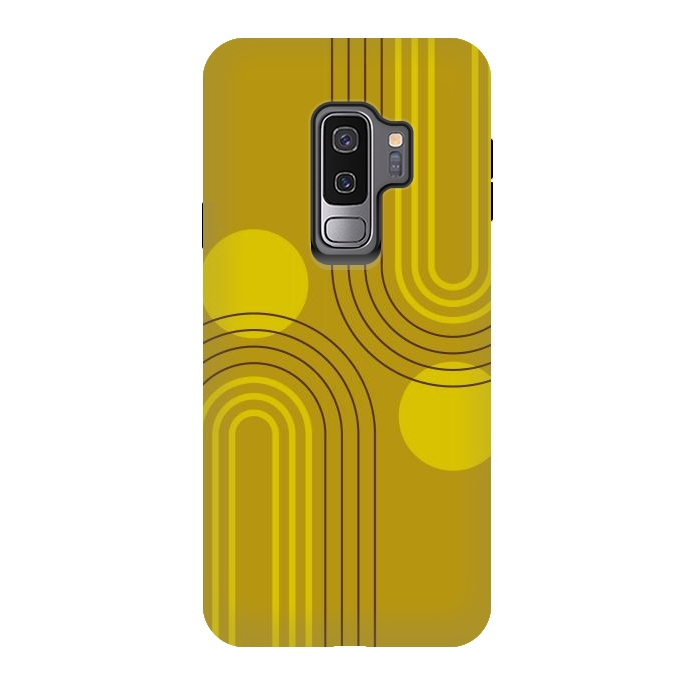 Galaxy S9 plus StrongFit Mid Century Modern Geometric 147 in Old GOld Tones (Rainbow and Sun Abstraction) by nineFlorals