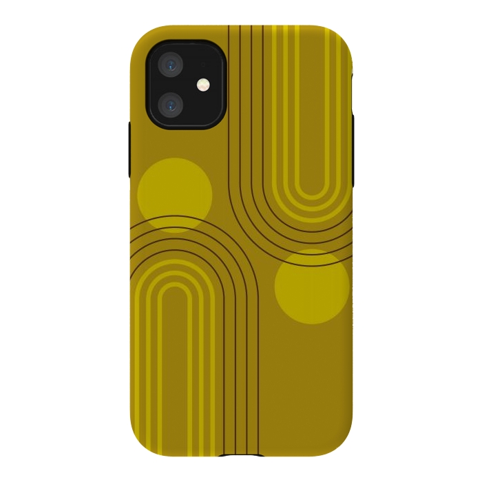 iPhone 11 StrongFit Mid Century Modern Geometric 147 in Old GOld Tones (Rainbow and Sun Abstraction) by nineFlorals