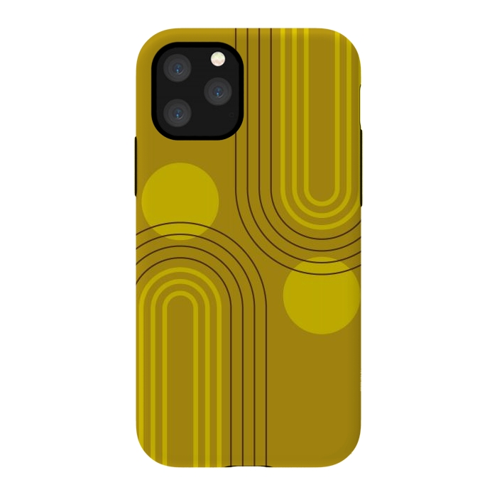 iPhone 11 Pro StrongFit Mid Century Modern Geometric 147 in Old GOld Tones (Rainbow and Sun Abstraction) by nineFlorals