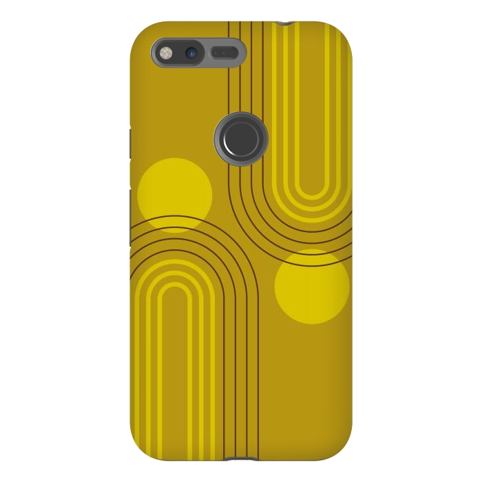 Pixel XL StrongFit Mid Century Modern Geometric 147 in Old GOld Tones (Rainbow and Sun Abstraction) by nineFlorals
