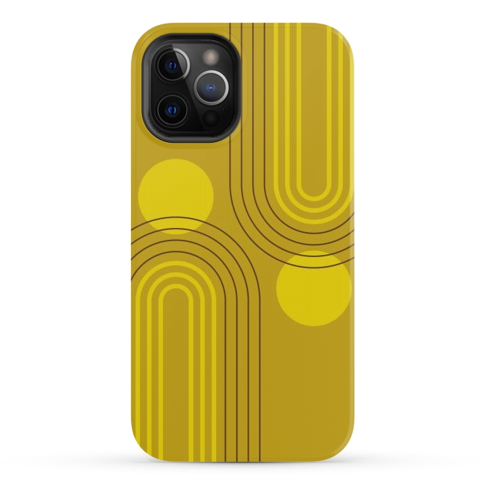 iPhone 12 Pro StrongFit Mid Century Modern Geometric 147 in Old GOld Tones (Rainbow and Sun Abstraction) by nineFlorals