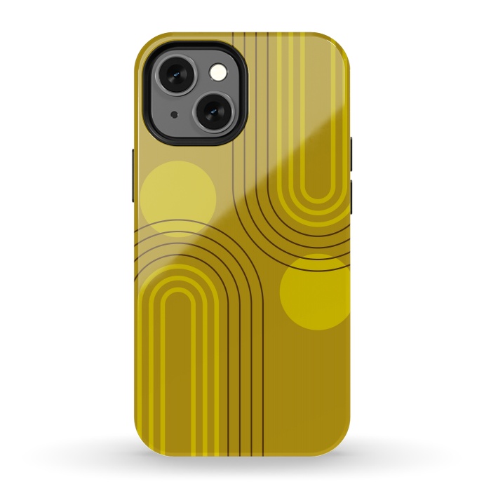 iPhone 13 mini StrongFit Mid Century Modern Geometric 147 in Old GOld Tones (Rainbow and Sun Abstraction) by nineFlorals