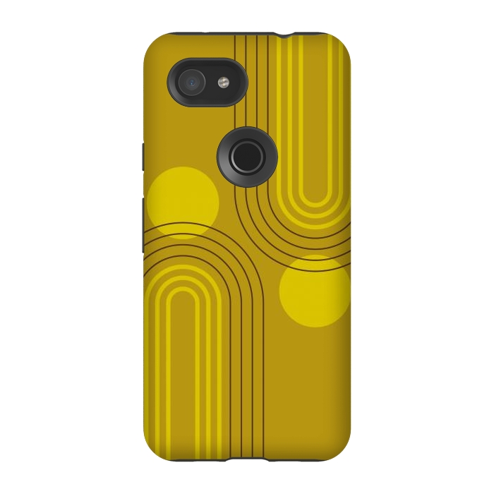Pixel 3A StrongFit Mid Century Modern Geometric 147 in Old GOld Tones (Rainbow and Sun Abstraction) by nineFlorals