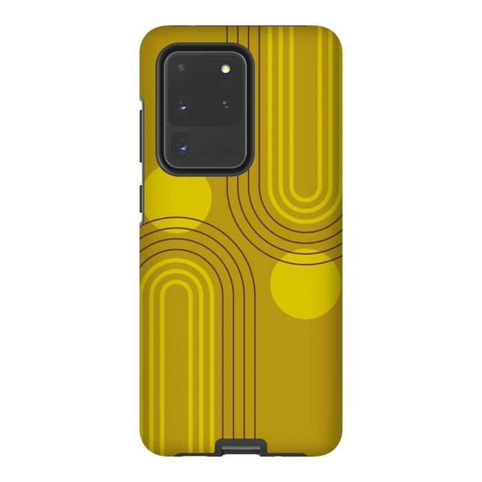 Galaxy S20 Ultra StrongFit Mid Century Modern Geometric 147 in Old GOld Tones (Rainbow and Sun Abstraction) by nineFlorals