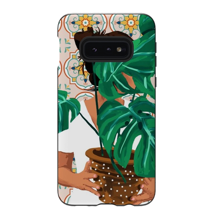 Galaxy S10e StrongFit Plant Lady & The Urban Junglow | Blush Botanical Home Décor | House Plants Bohemian Woman Bedroom by Uma Prabhakar Gokhale