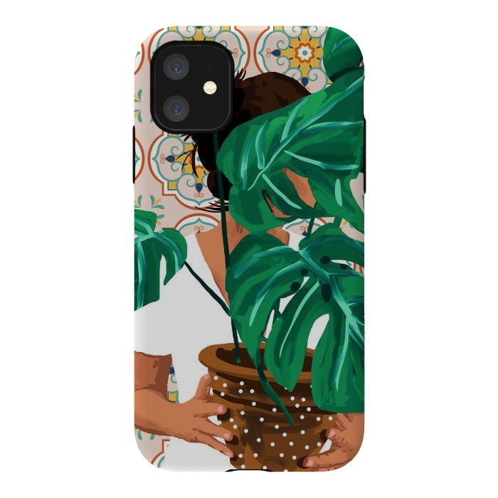 iPhone 11 StrongFit Plant Lady & The Urban Junglow | Blush Botanical Home Décor | House Plants Bohemian Woman Bedroom by Uma Prabhakar Gokhale