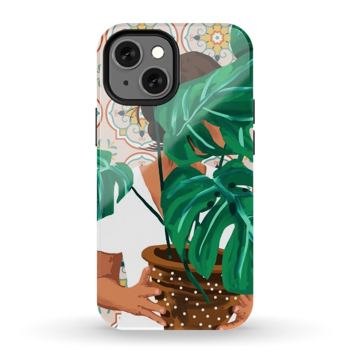 iPhone 13 mini StrongFit Plant Lady & The Urban Junglow | Blush Botanical Home Décor | House Plants Bohemian Woman Bedroom by Uma Prabhakar Gokhale