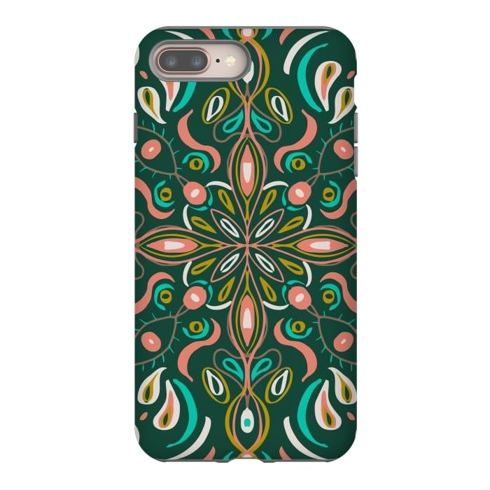 iPhone 7 plus StrongFit Bold Boho Mandala in Green Coral and Gold by ECMazur 
