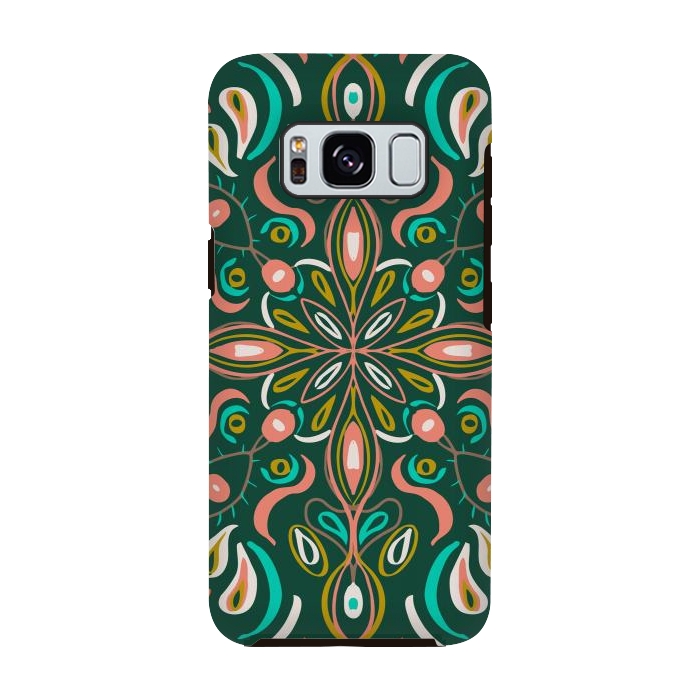 Galaxy S8 StrongFit Bold Boho Mandala in Green Coral and Gold by ECMazur 