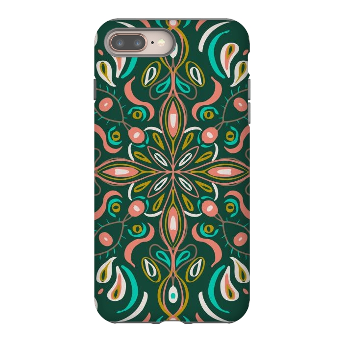 iPhone 8 plus StrongFit Bold Boho Mandala in Green Coral and Gold by ECMazur 