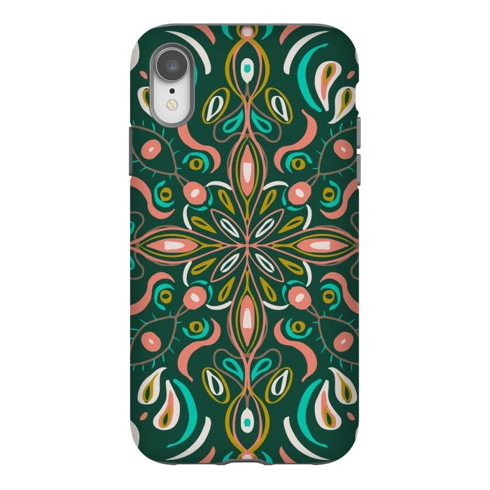 iPhone Xr StrongFit Bold Boho Mandala in Green Coral and Gold by ECMazur 