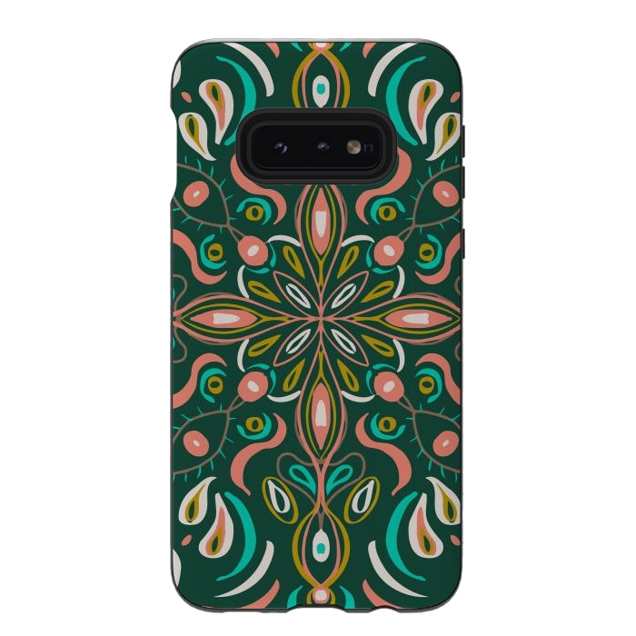 Galaxy S10e StrongFit Bold Boho Mandala in Green Coral and Gold by ECMazur 